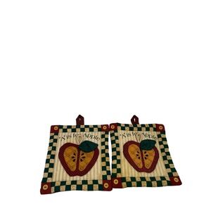 Unbranded Quilted Pot Holder Set OS Red Green Apple Folk Art Farmhouse Kitchen